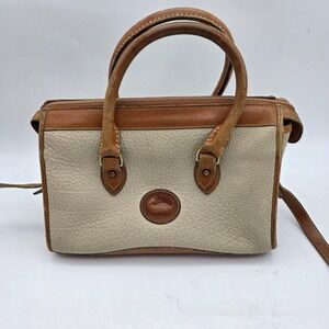 Vintage Dooney & Bourke All Weather Leather Satchel Cross Body Bag Beige/ Tan